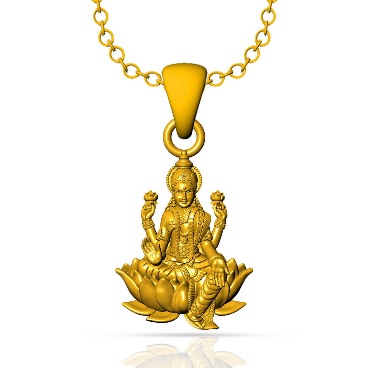 Gaja Lakshmi Louts Gold Godess Pendant with Free Gold Coin