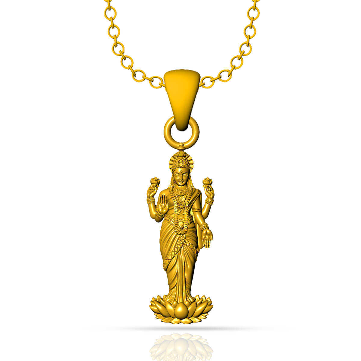 Bhuvaneshwari Louts Gold God Pendant with Free Gold Coin