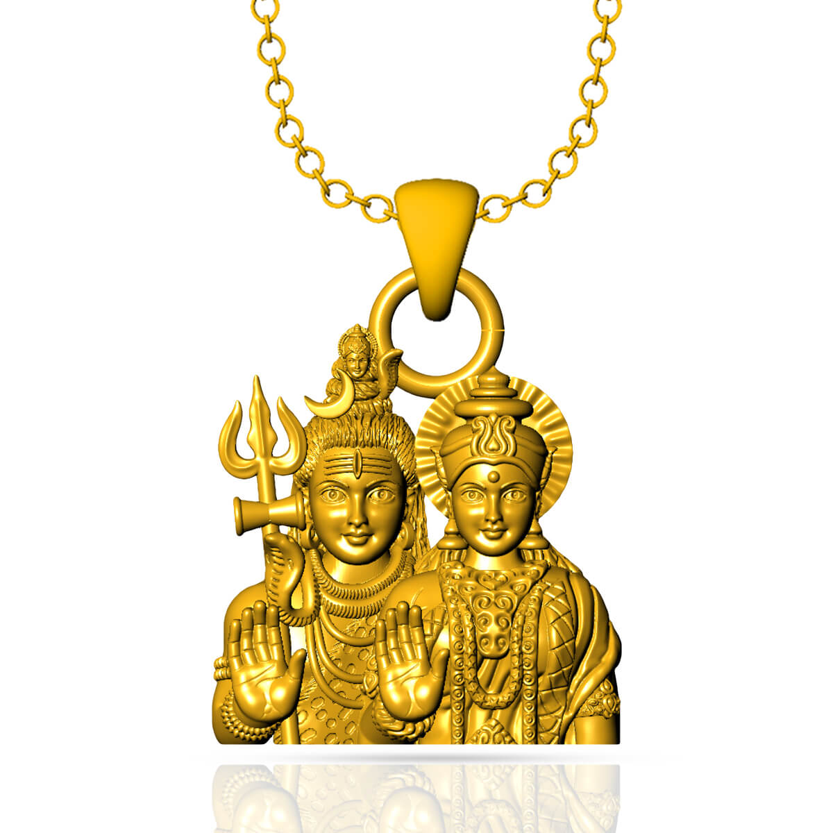 Mahadev & Parvati Gold God Pendant with Free Gold Coin