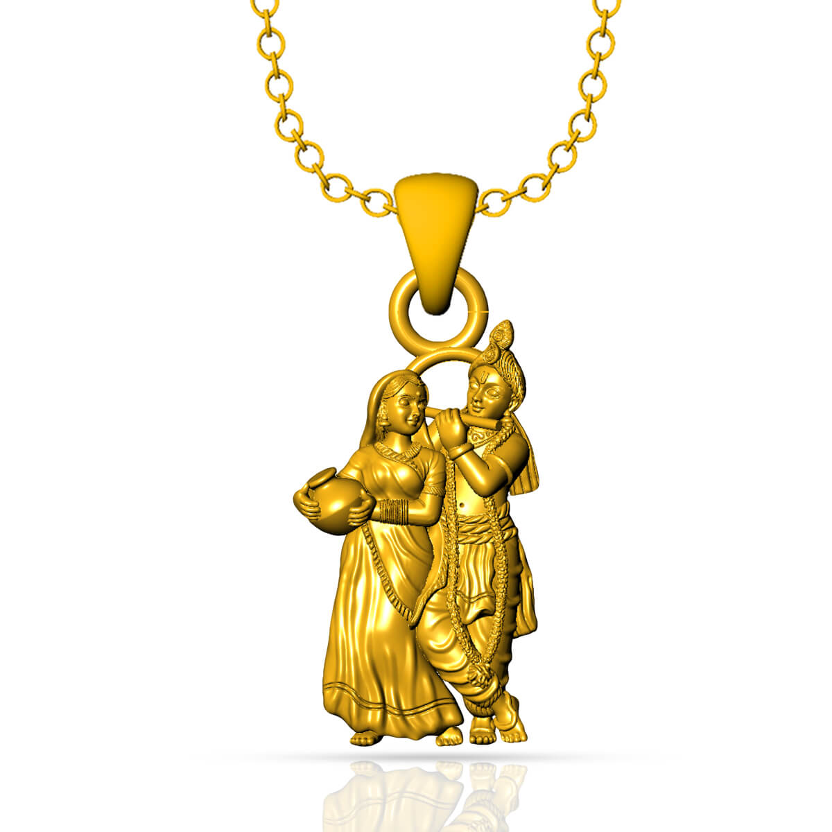 Krishna & Gopi Love Gold God Pendant with Free Gold Coin