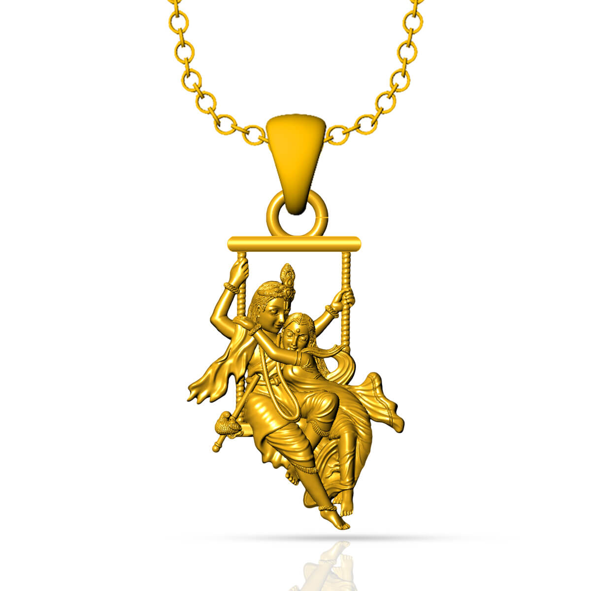 Krishna & Radhika Love Gold God Pendant with Free Gold Coin