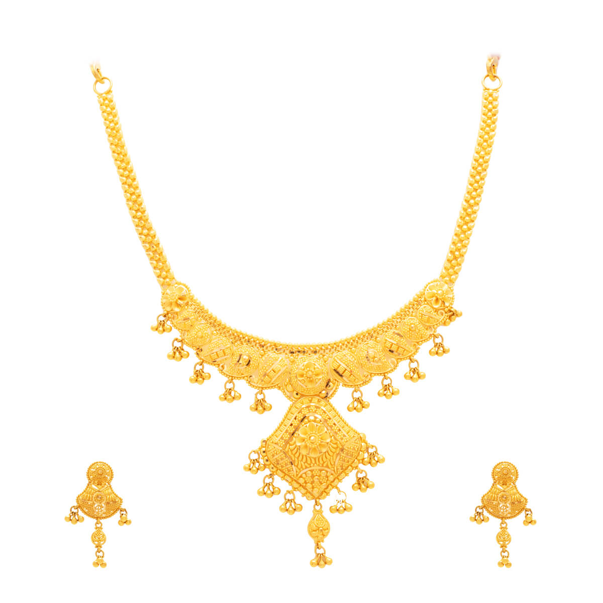 Sumptuous Gold Floral Necklace Set with Free Gold Coin