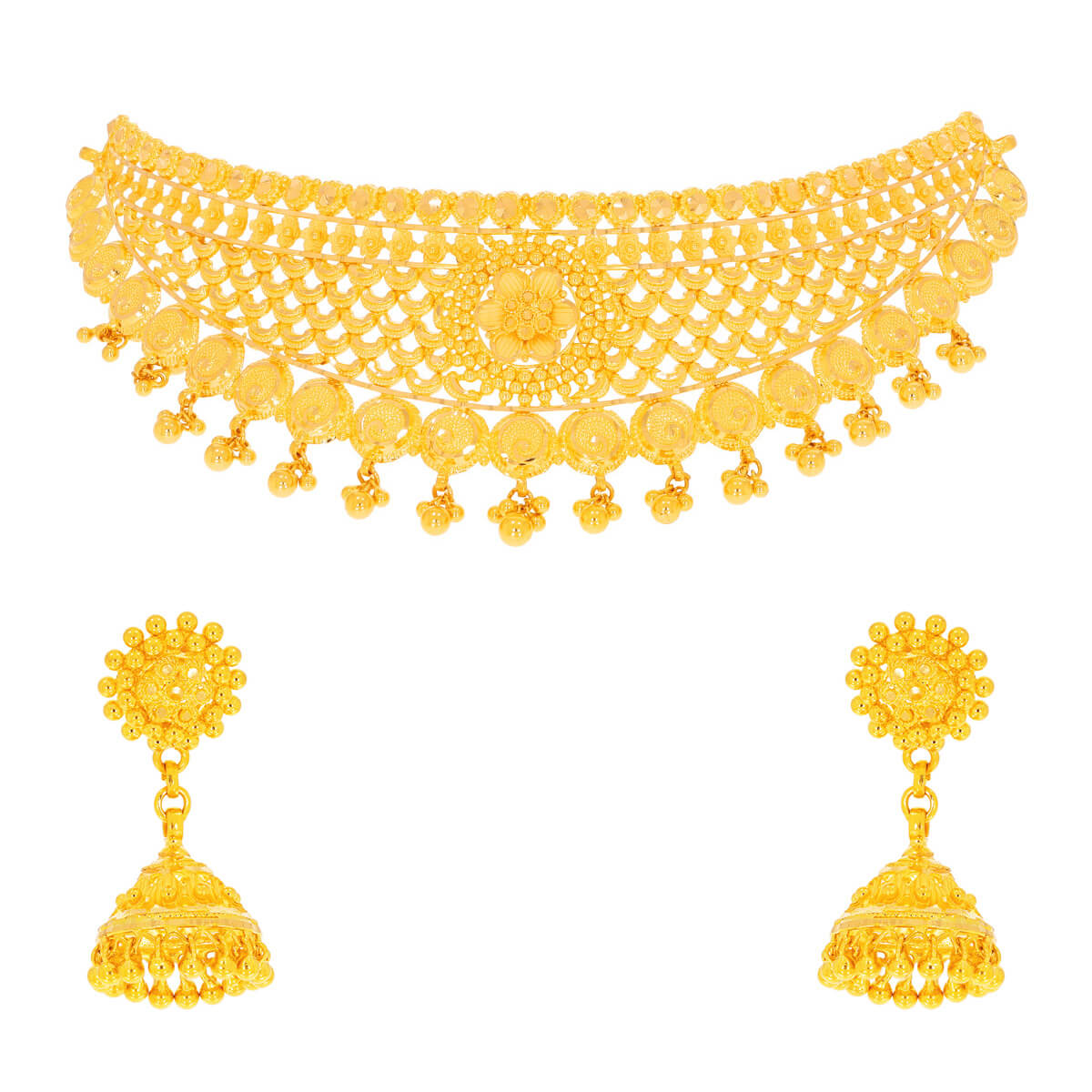 Glorious Floral Gold Necklace Set with Free Gold Coin