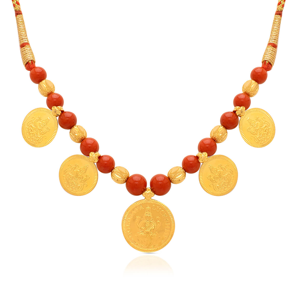 Laxmi Coral Gold necklace with Free Gold Coin