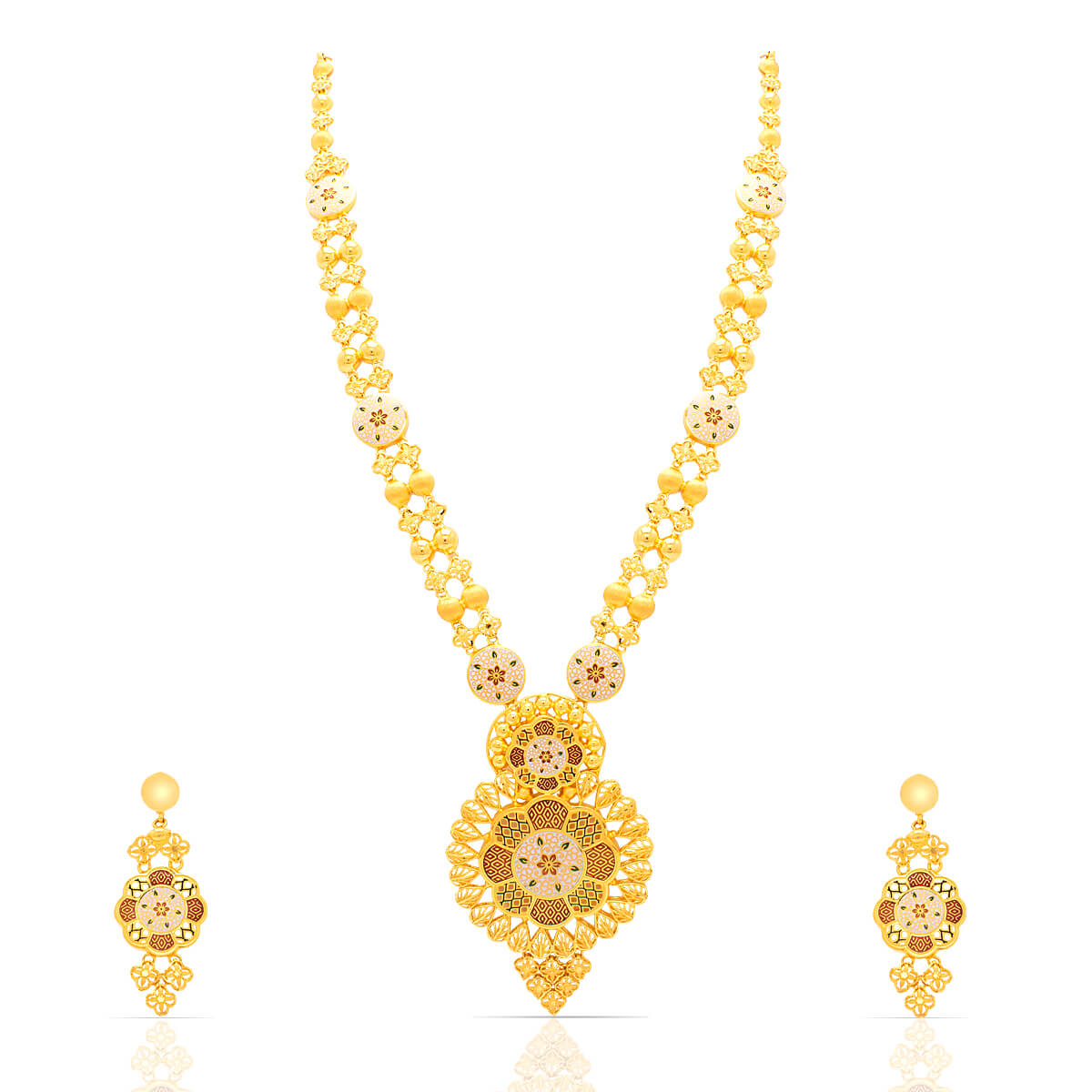 Artistic Enamel Gold Necklace With Earring with Free Gold Coin