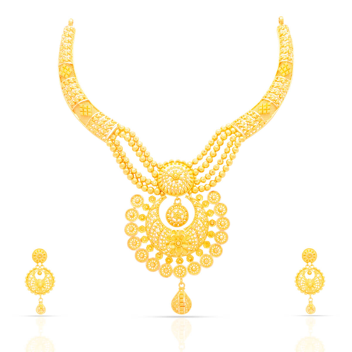 Traditional Glamour Kalkatti Gold Necklace With Earring