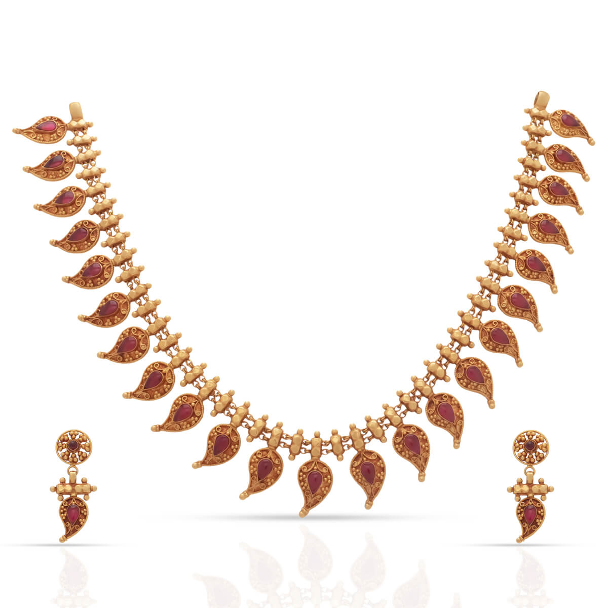 Ethnic Geru Leaf Gold Necklace Set with Free Gold Coin