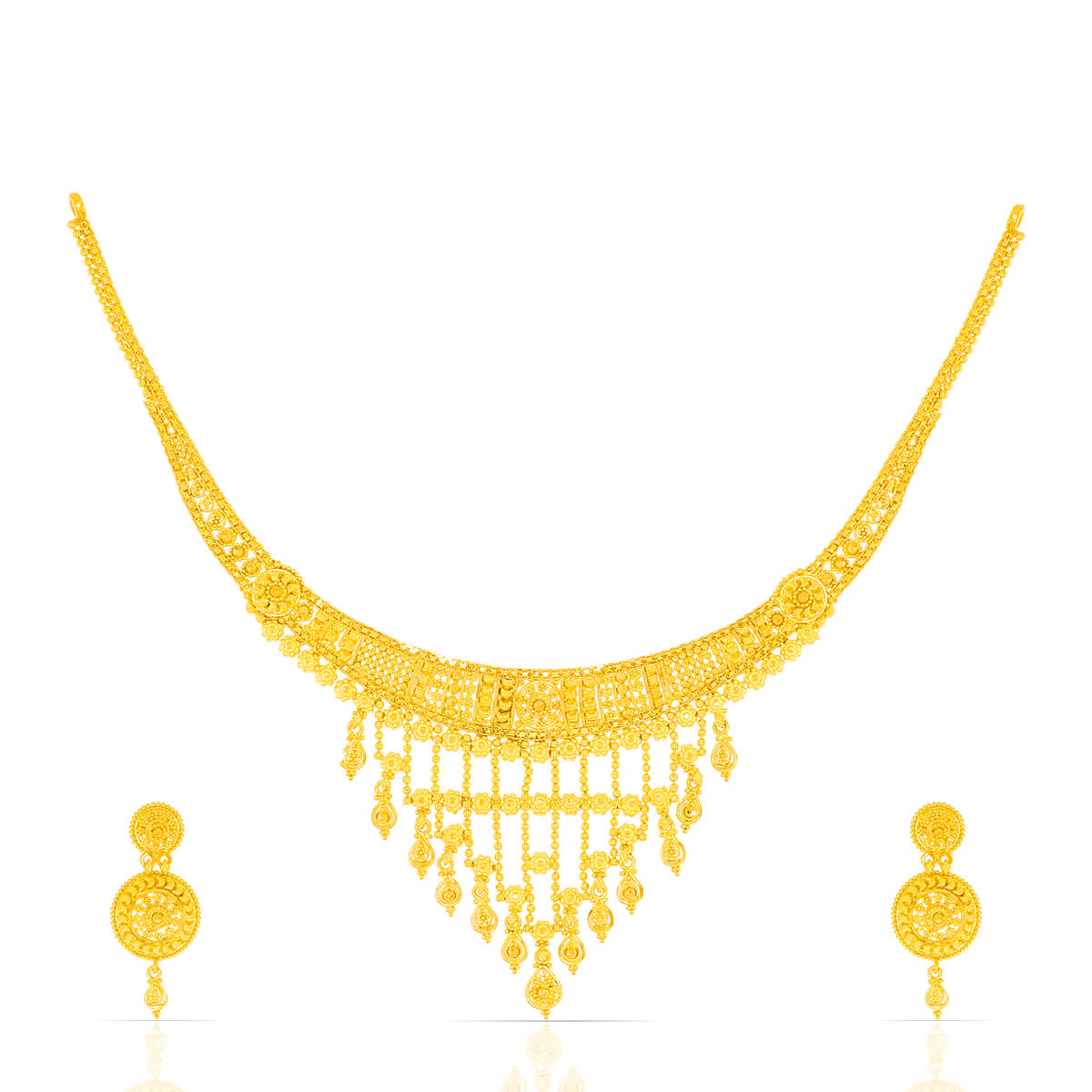 Regal Elegance Gold Necklace With Earring