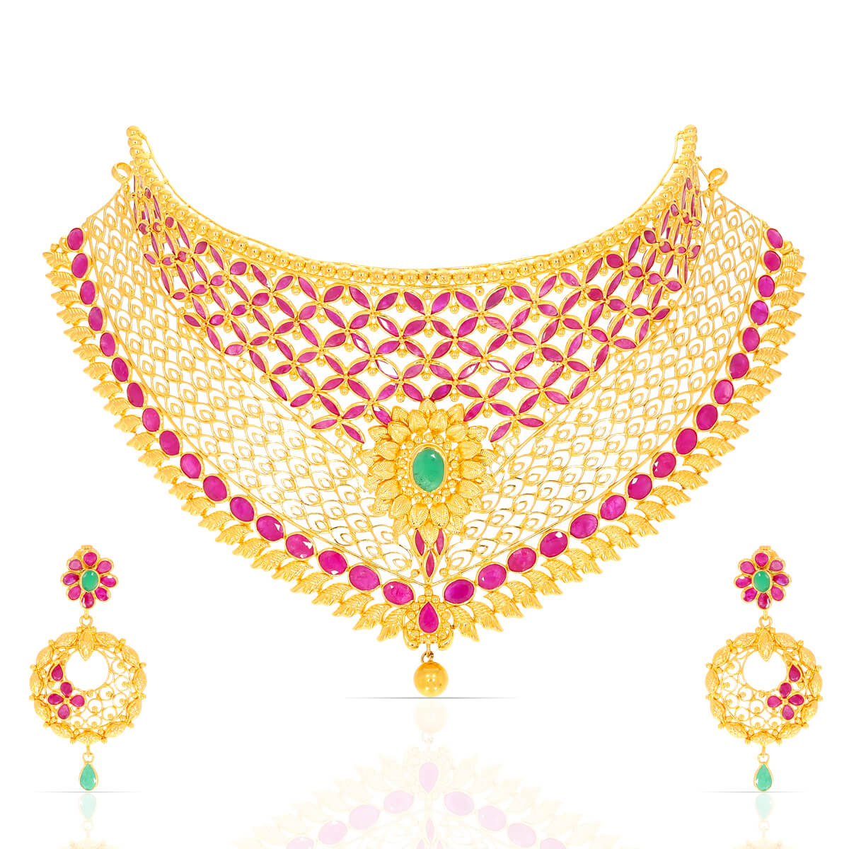 Vibrant Beauty Color Stone Gold Necklace Set with Free Gold Coin