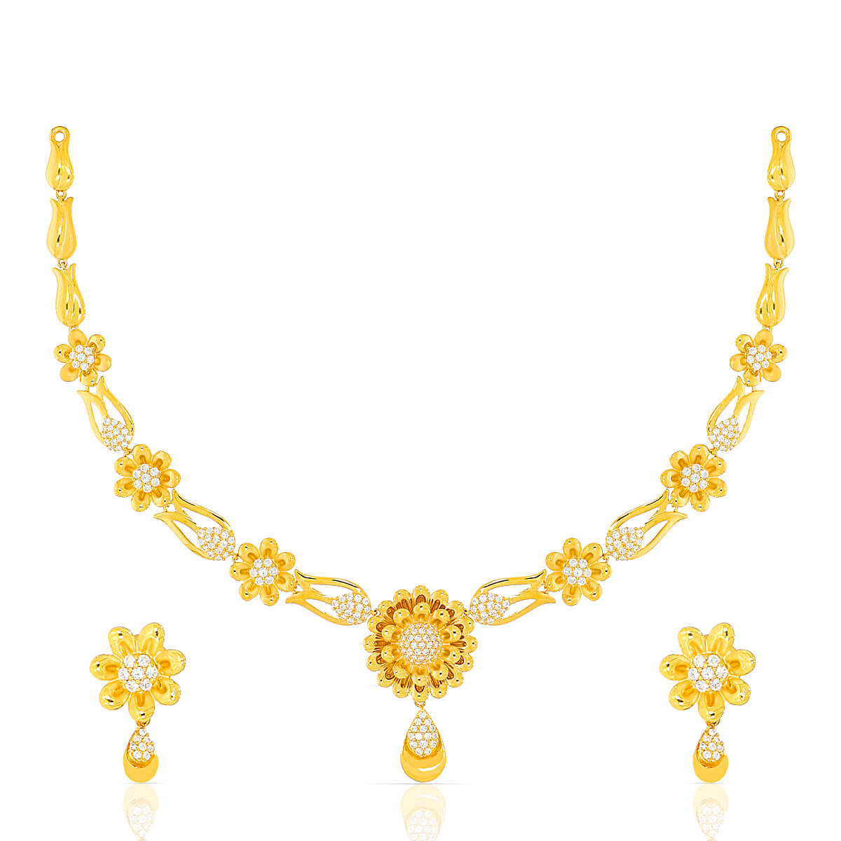 Leafy Bloom CZ Gold Necklace Set