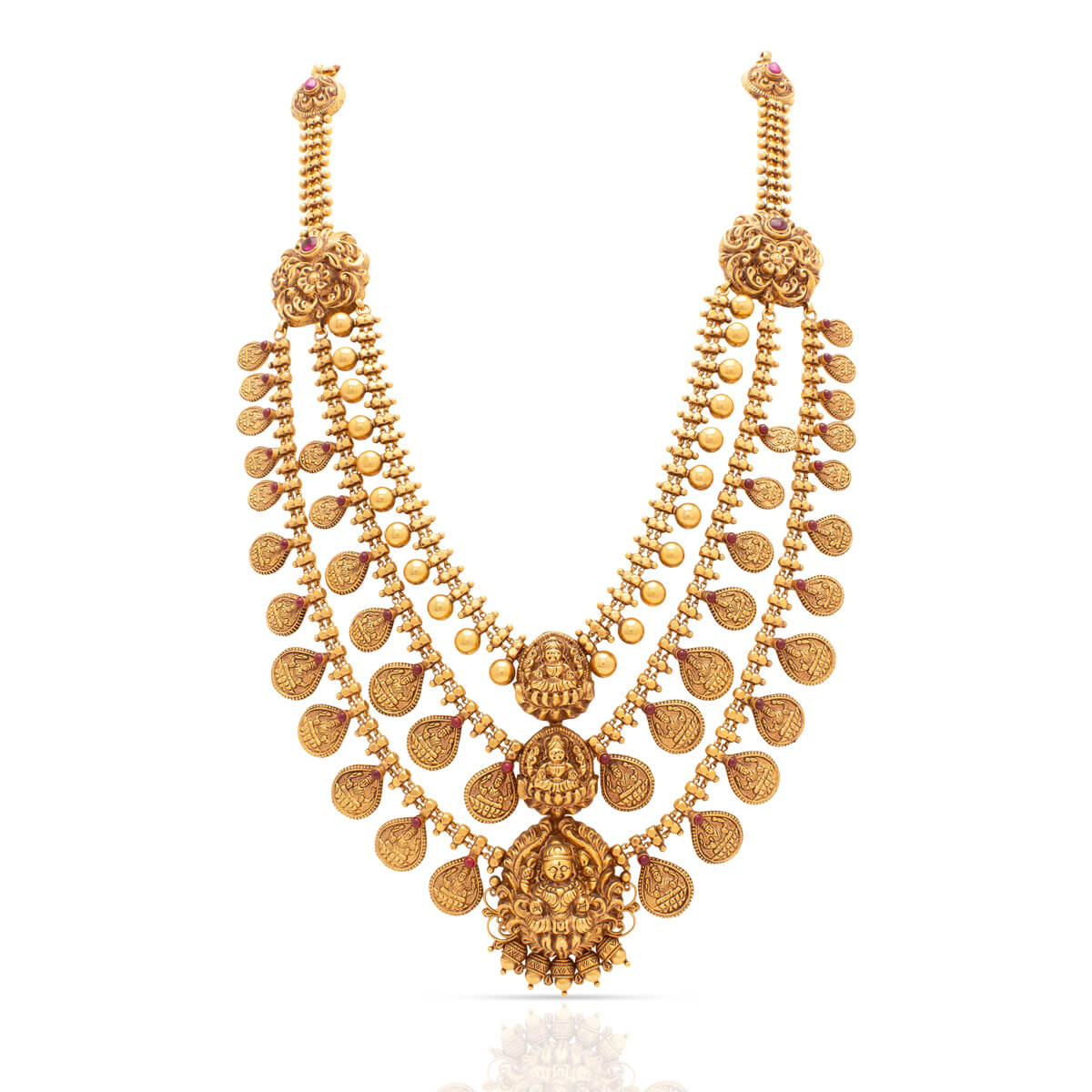 Embrace Antique Gold Layered Temple Necklace with Free Gold Coin