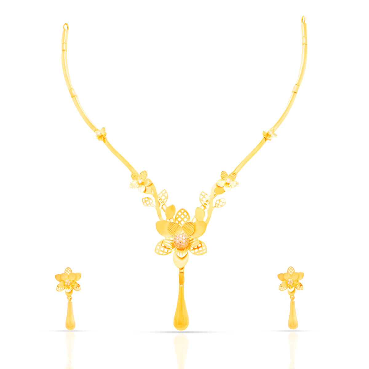 Elegant Yellow Gold Flower Necklace Set