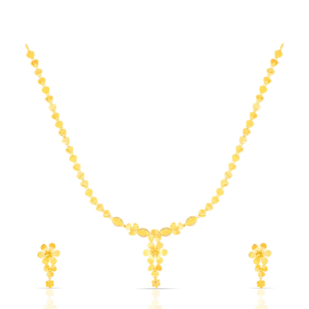 Floral Motifs Gold Necklcae With Earring