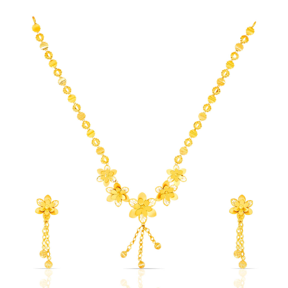 Feminine Elegance Floral Drop Gold Necklace Set with Free Gold Coin