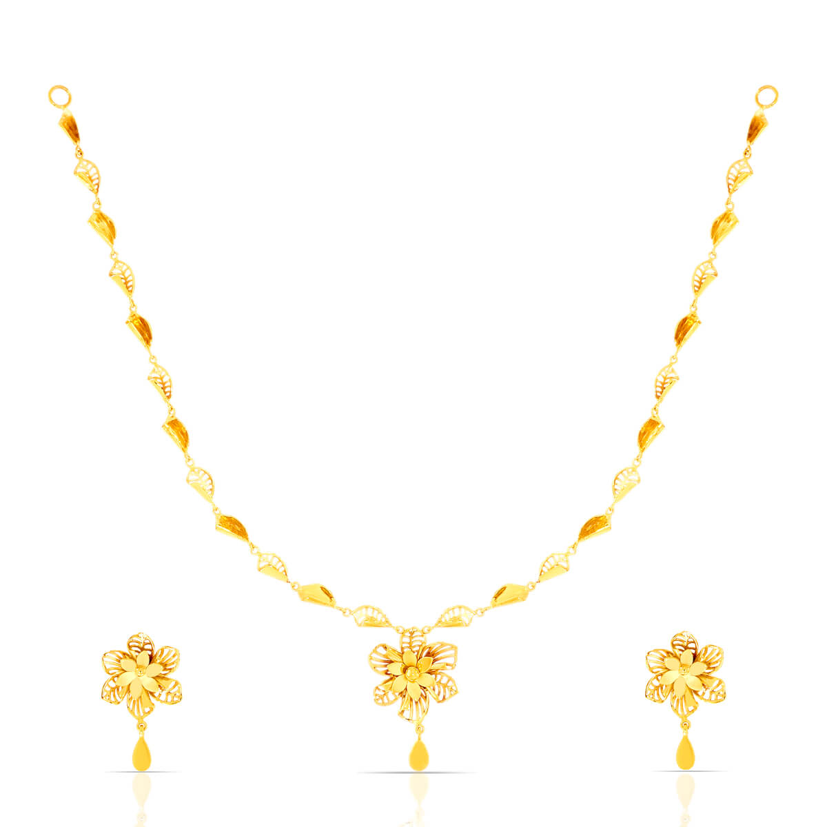 Embrace Nature's Beauty Floral Drop Gold Necklace Set with Free Gold Coin