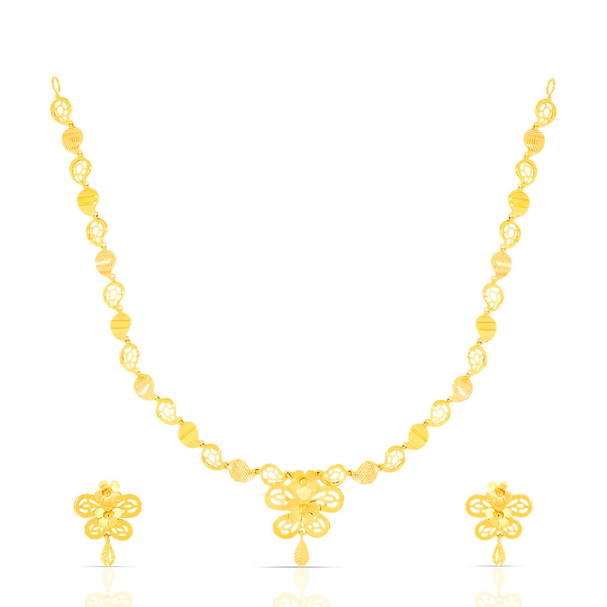 Floral Motifs Gold Necklace Set with Free Gold Coin