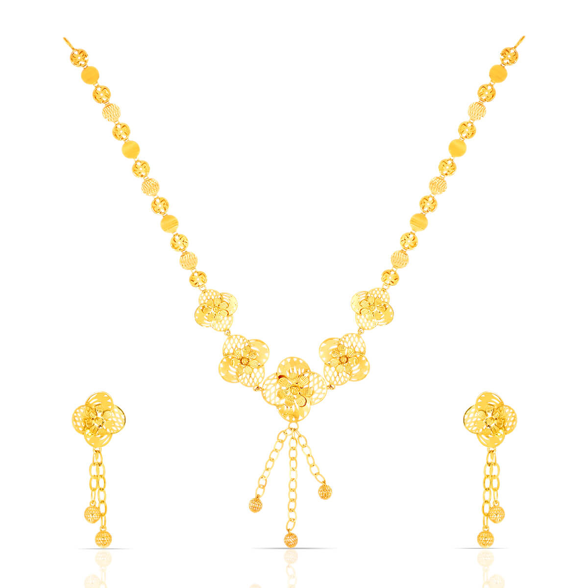 Radiant Floral Gold Necklace With Earring