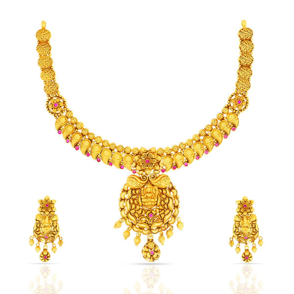 Royal Pink Bliss Jewel of the Temple Gold Necklace Set with Free Gold Coin