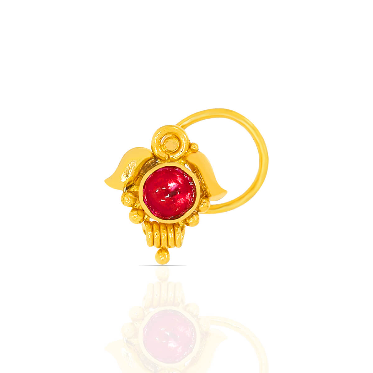 Red Stone Gold Nose-Pin with Free Gold Coin