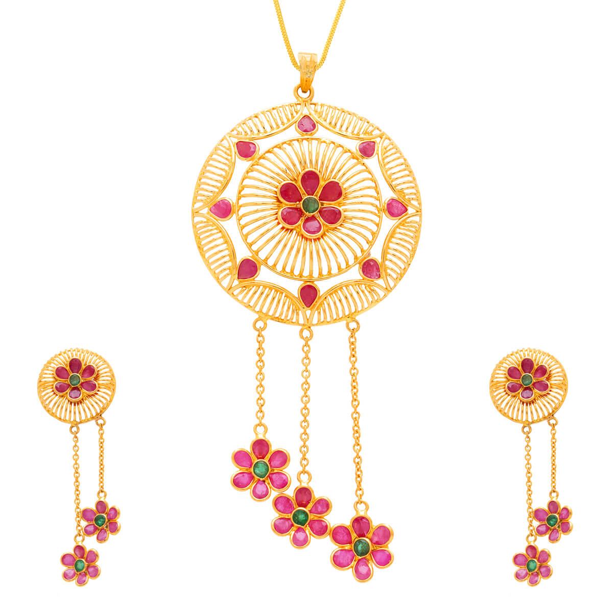 Arul Red Gemstone Gold Pendant Set with Free Gold Coin