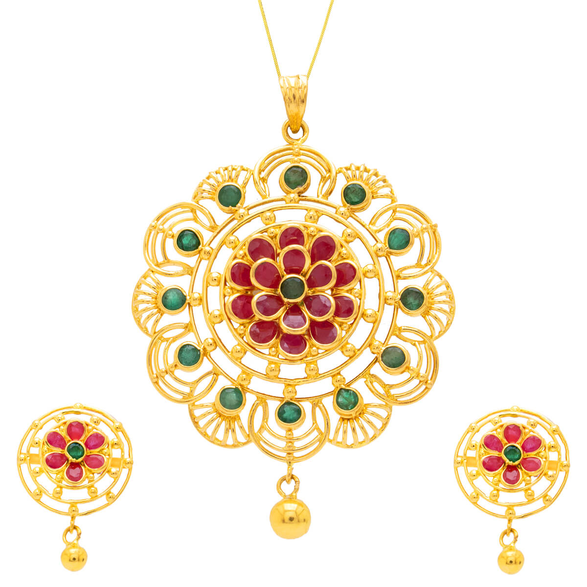 Florisha Stunning Gemstone Gold Pendant Set