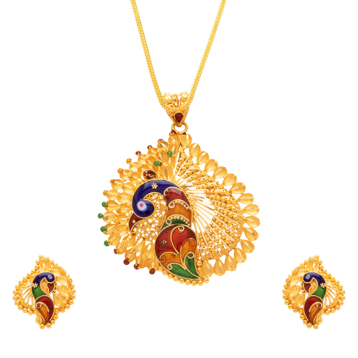 Feathered Beauty Peacock Gold Pendant Set with Free Gold Coin