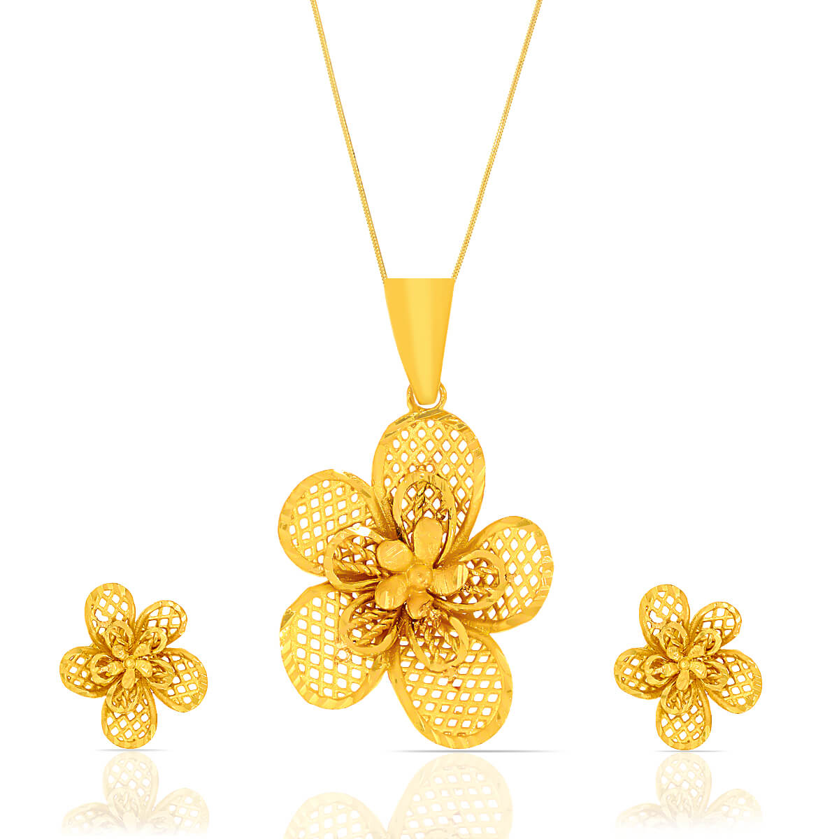 Exquisite Flower Jali Net Design Pendant Set with Free Gold Coin