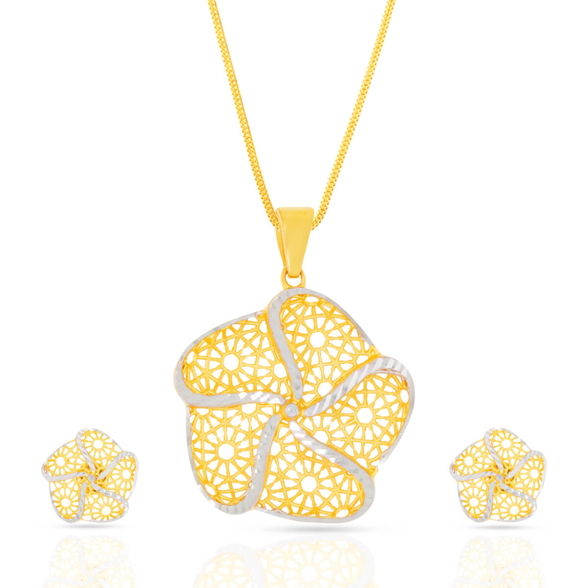 Mystic Floral Beauty Gold Pendant Set with Free Gold Coin