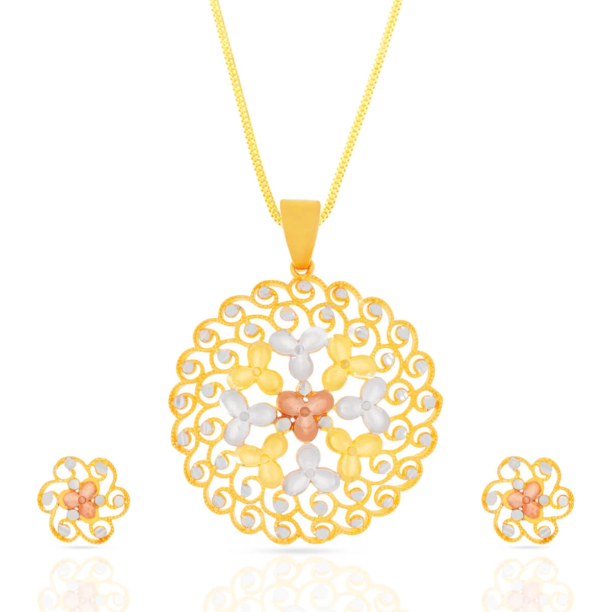 Oblique Floral Gold Pendant Set with Free Gold Coin