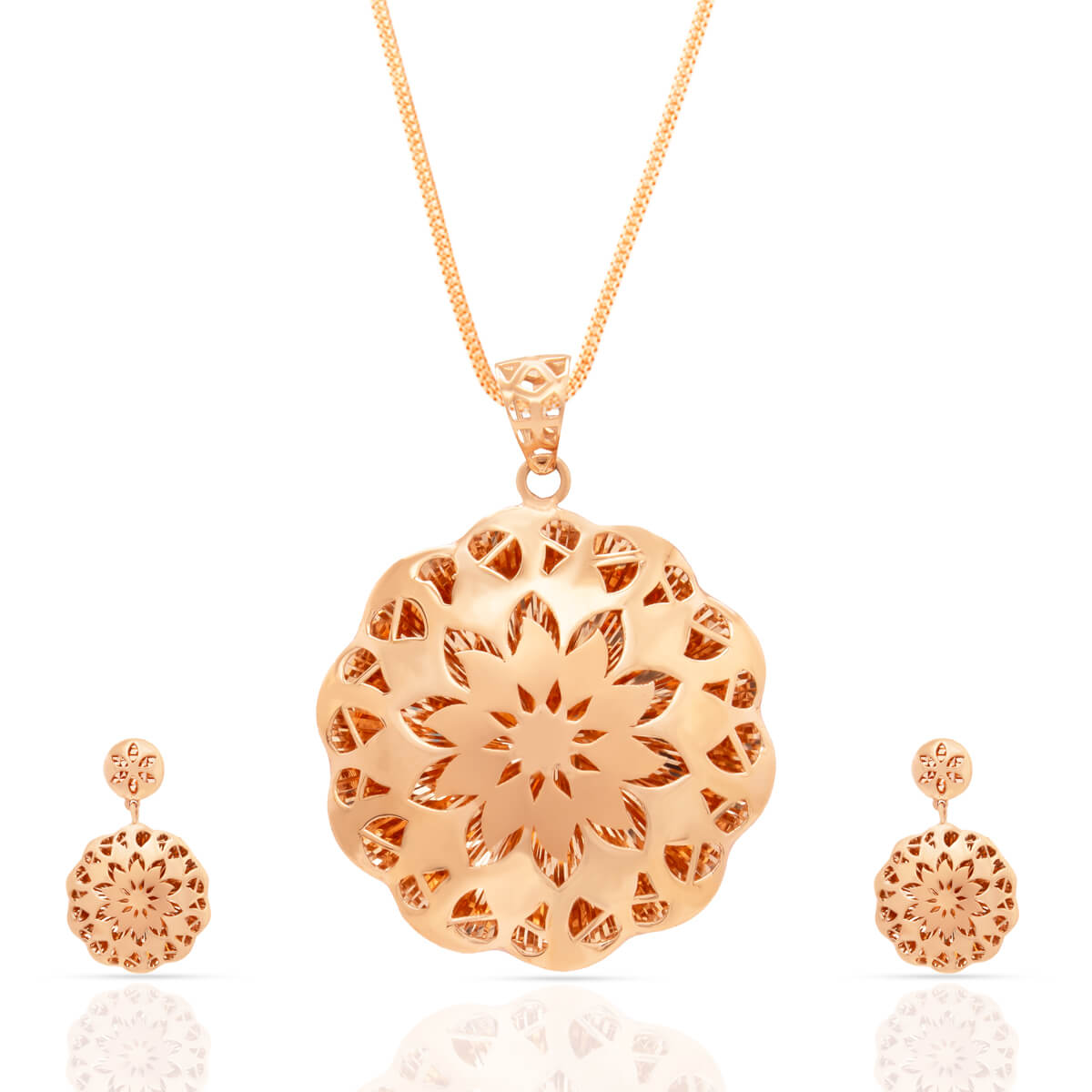 Blossoming Elegance 18kt Rose Gold Floral Pendant Set