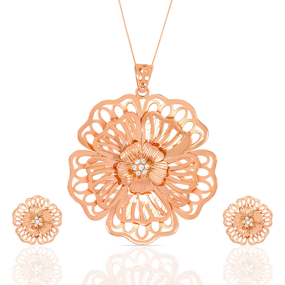 Delicate Precision Rose Gold Laser Cut Design Pendant Set with Free Gold Coin