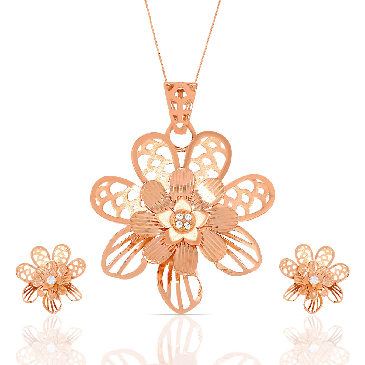 Sophisticated Style Laser Cut Rose Gold Pendant Set with Free Gold Coin