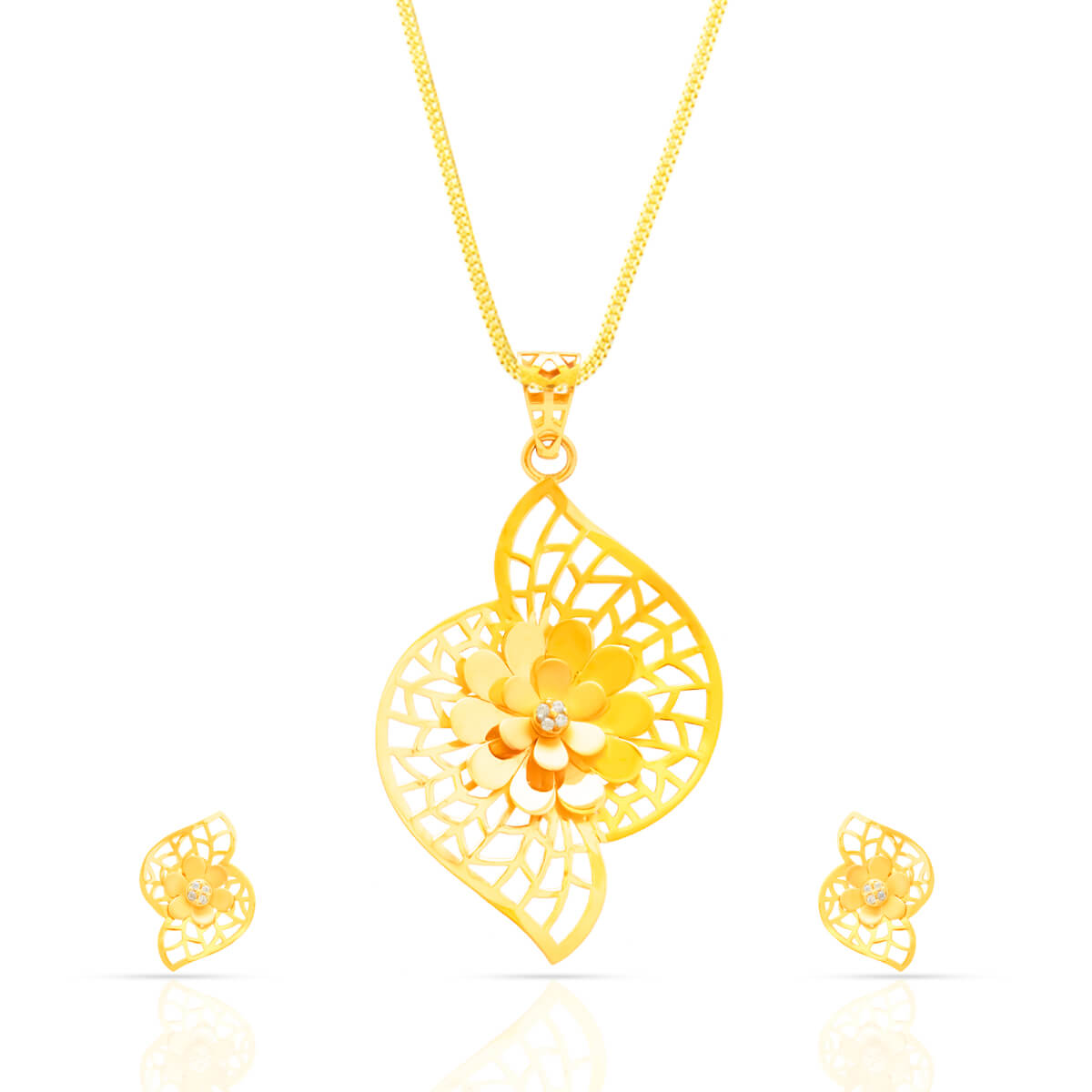 Golden Flora 22kt Floral Pendant Set with Free Gold Coin