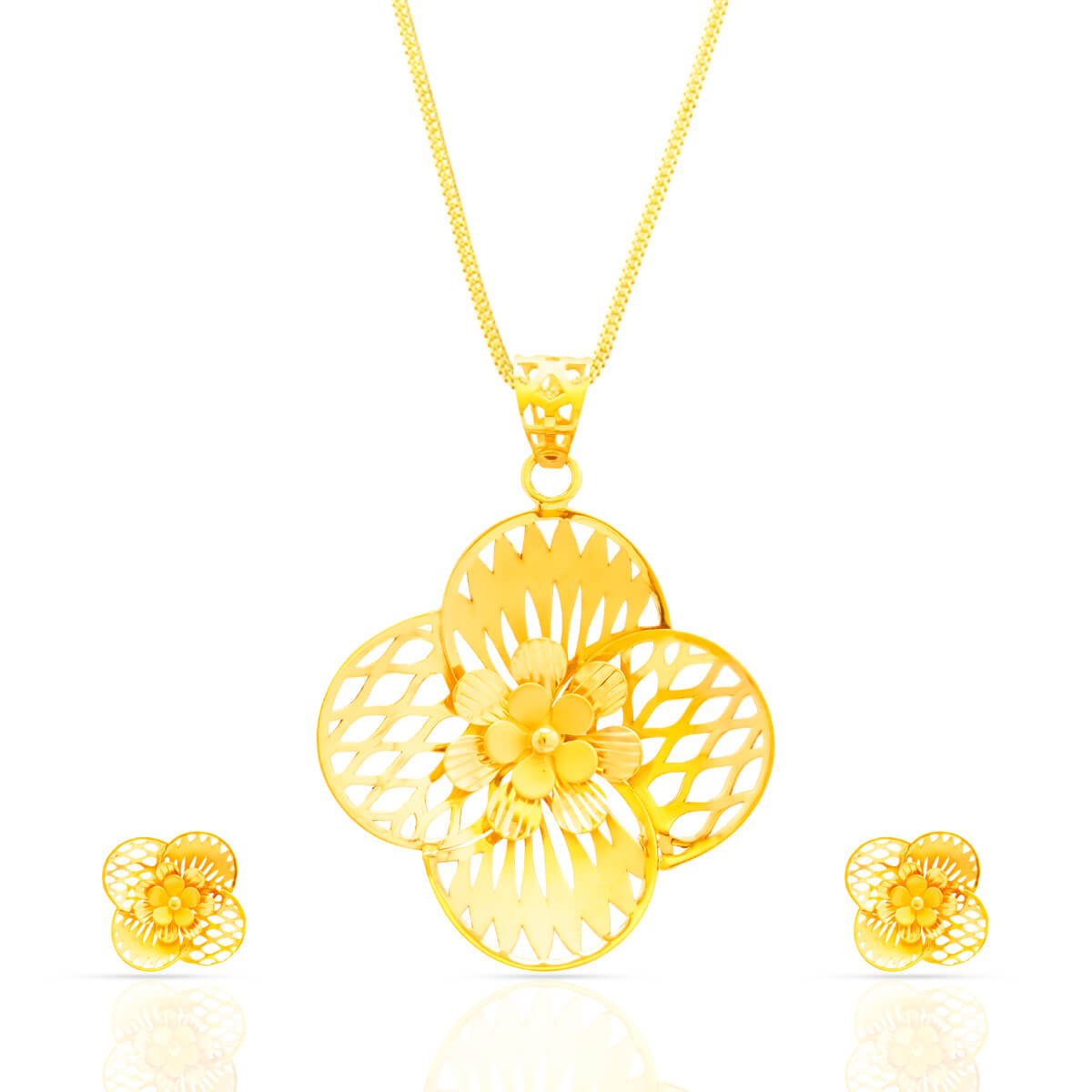 Radiant Flowers 22kt Gold Floral Pendant Set with Free Gold Coin