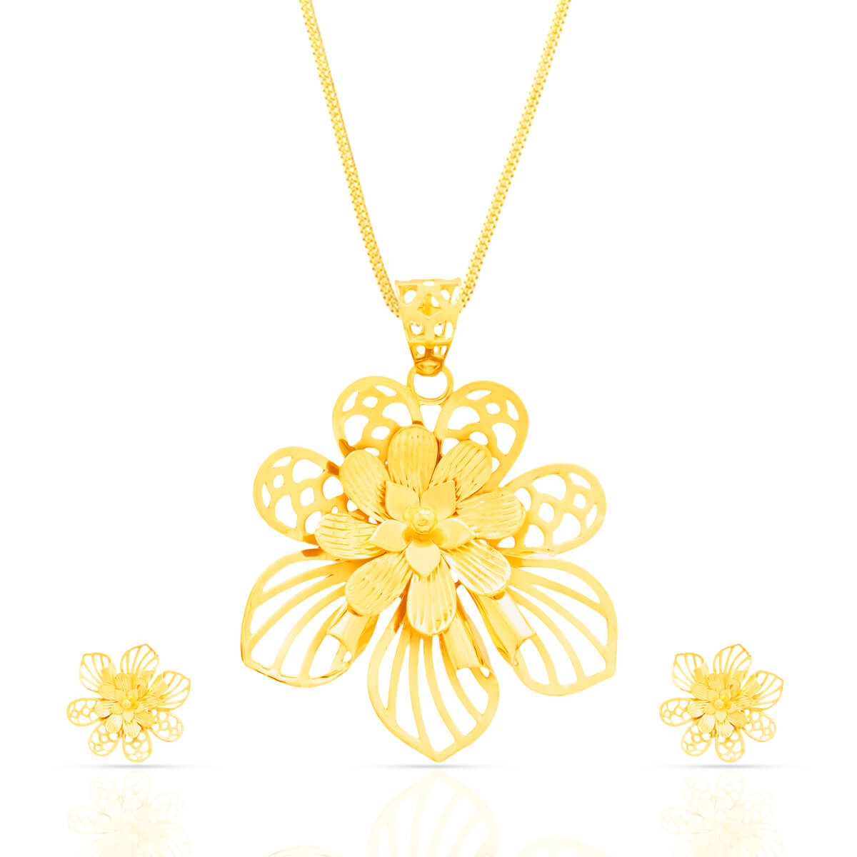 Charming Blooms 22kt Gold Floral Pendant Set with Free Gold Coin