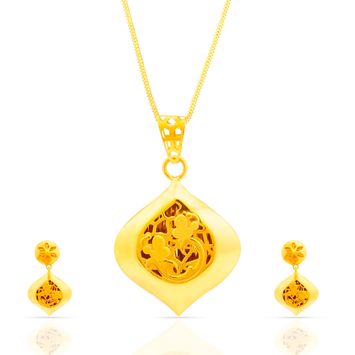 Elegant Petals 22kt Gold Floral Pendant Set with Free Gold Coin