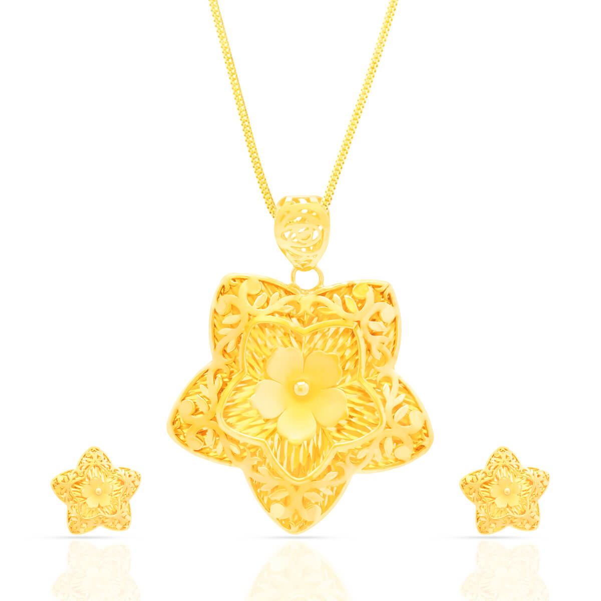 Pure Bloom 22kt Gold Floral Design Pendant Set with Free Gold Coin