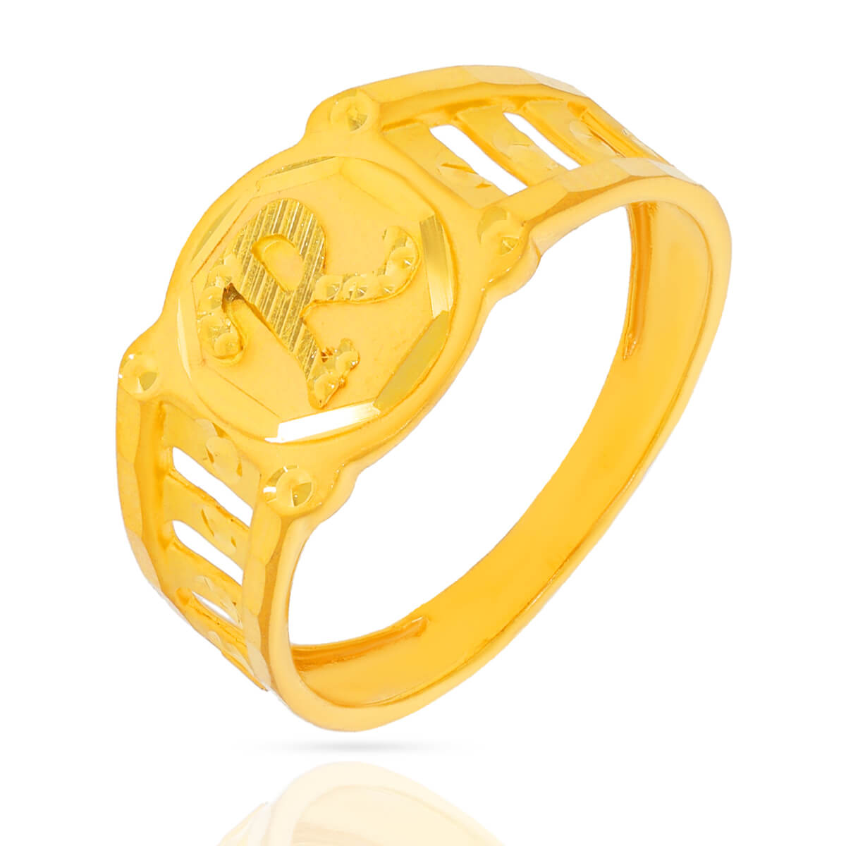 Elegant R Initial Gold Ring with Free Gold Coin