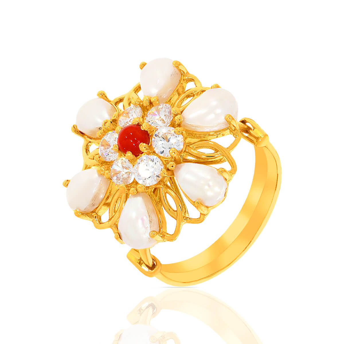 Pearl With Coral Gold Ring with Free Gold Coin