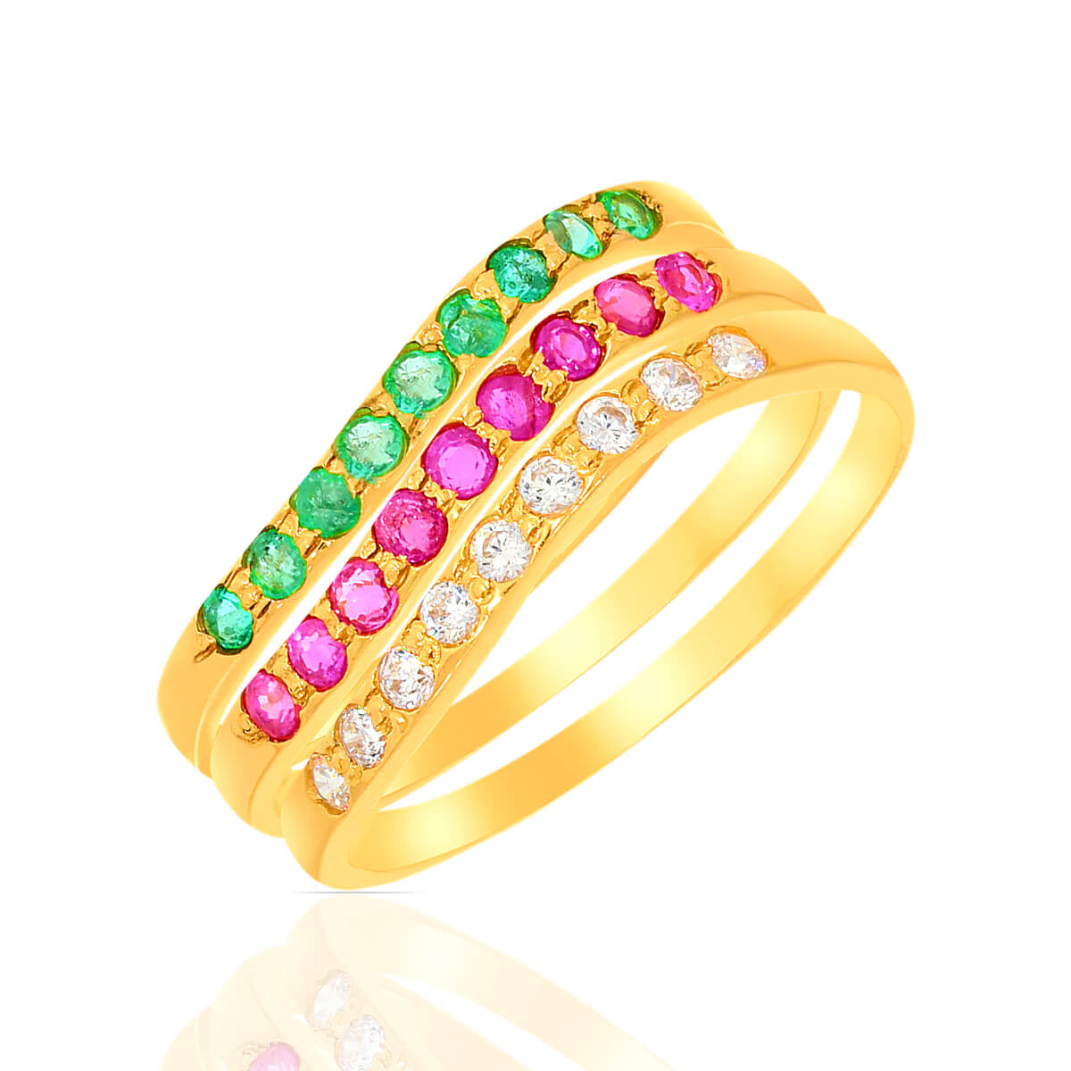 Three Line ColorStone Band Ring with Free Gold Coin