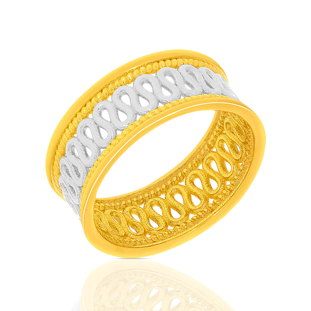 Luxurious Design Two Tone Fancy Gold Band Rings with Free Gold Coin