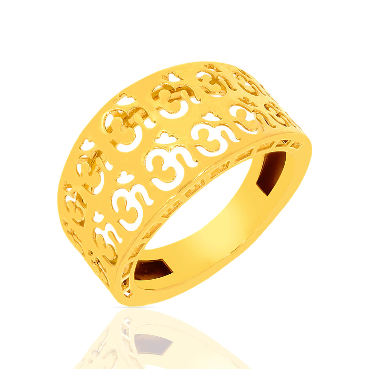 Om laser Cut Design Gold Band Ring with Free Gold Coin