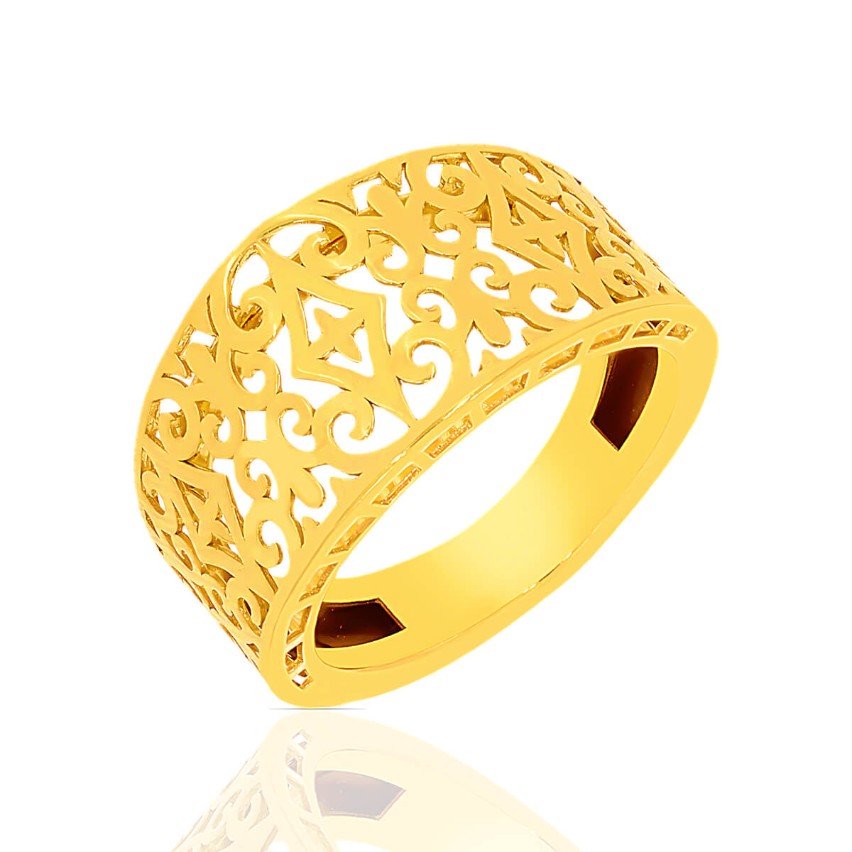 Golden Elegance Intricately Laser Cut Gold Band Ring with Free Gold Coin