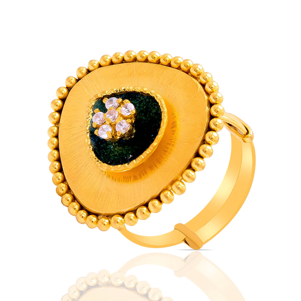 Blossoming Beauty Enamel and CZ Flower Gold Ring with Free Gold Coin