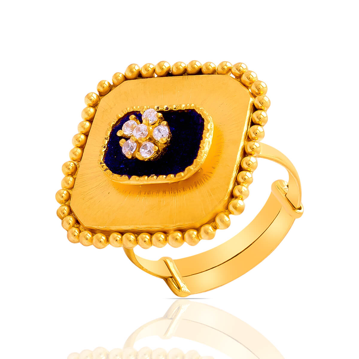 Floral Fantasy Enamel with 7 CZ Gold Ring with Free Gold Coin