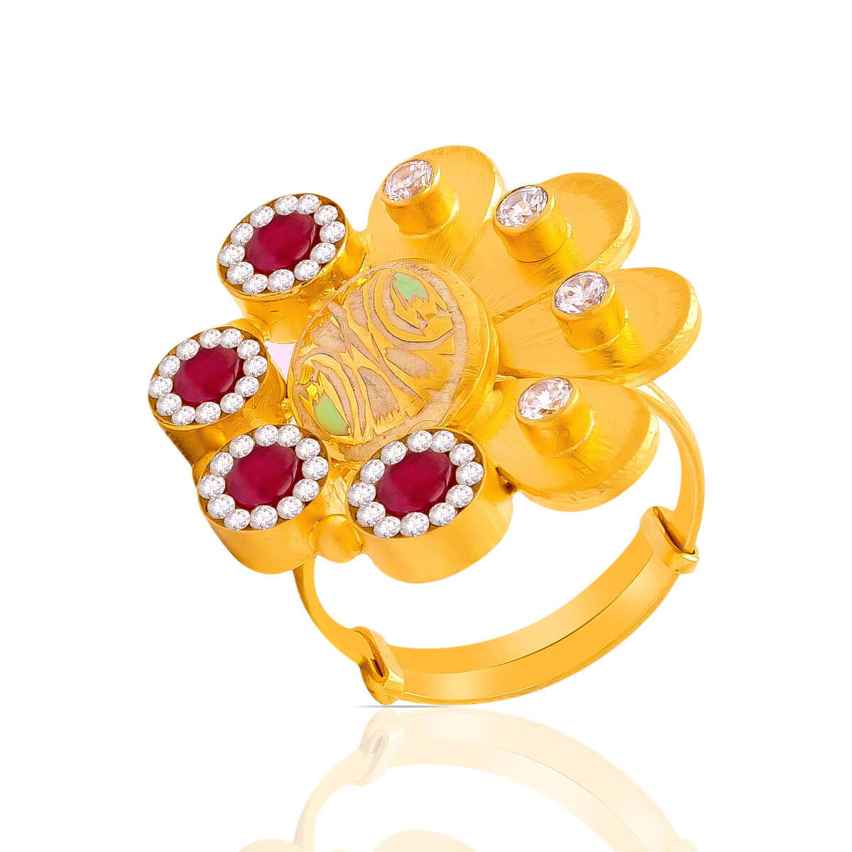 Petals of Perfection Enamel CZ Flower Gold Ring with Free Gold Coin