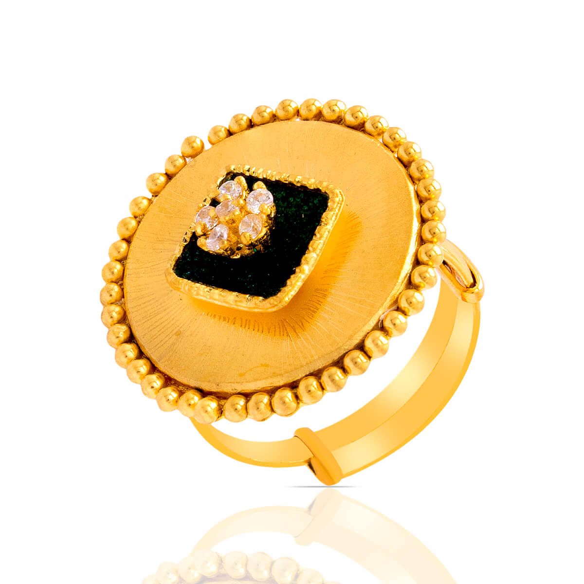 Golden Blossom Enamel with 7 CZ Flower Ring with Free Gold Coin