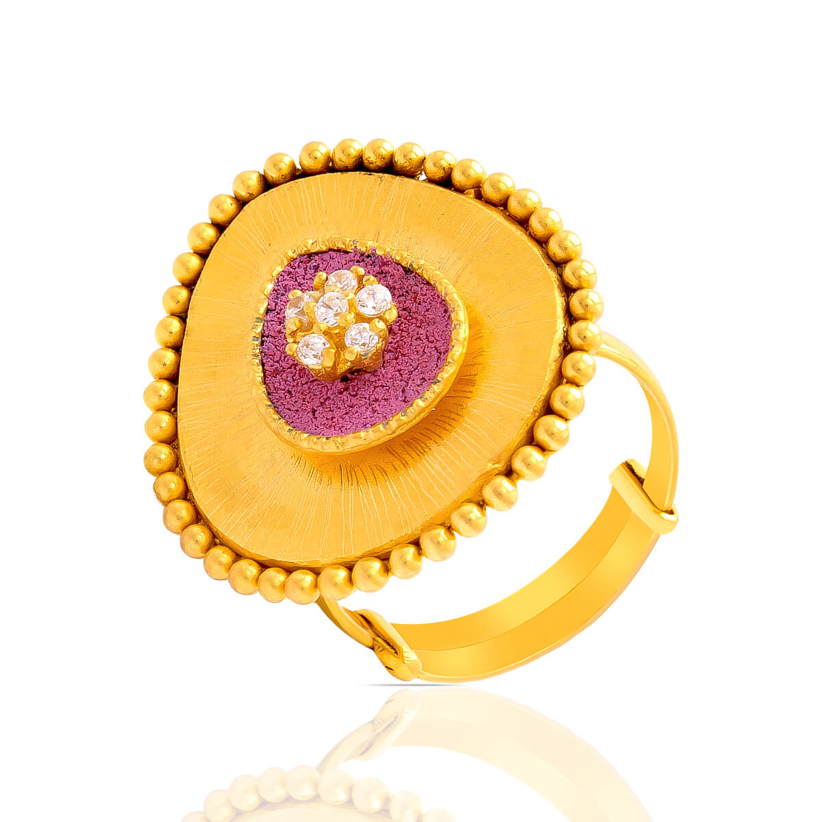 Floral Sparkle Enamel and 7 CZ Gold Ring