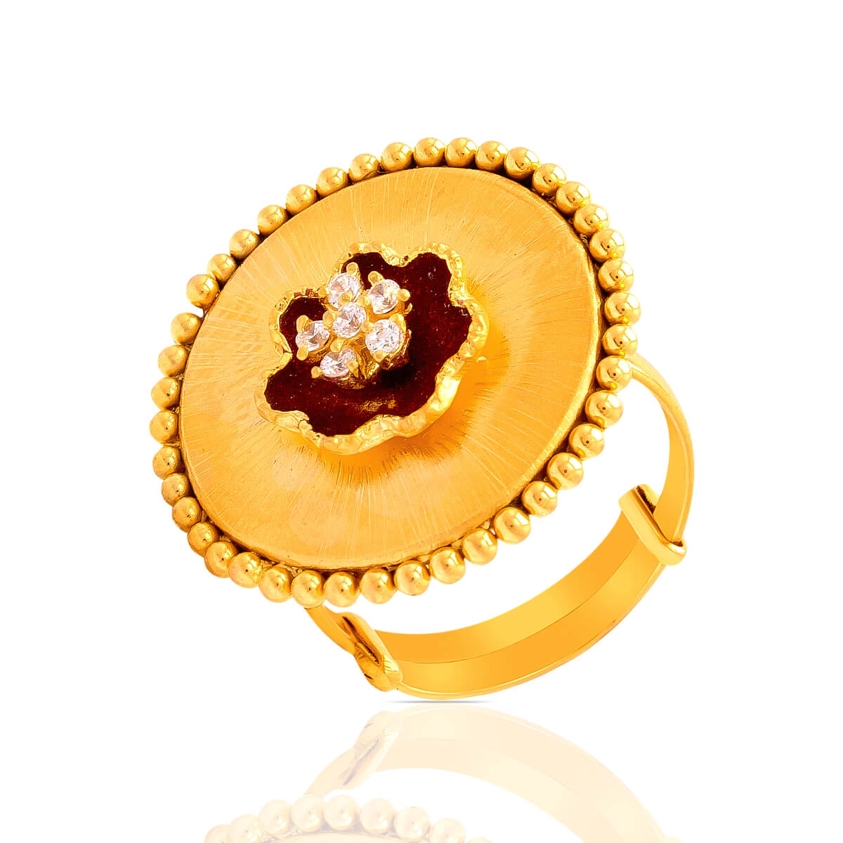 Blooming Brilliance Enamel CZ Flower Gold Ring with Free Gold Coin