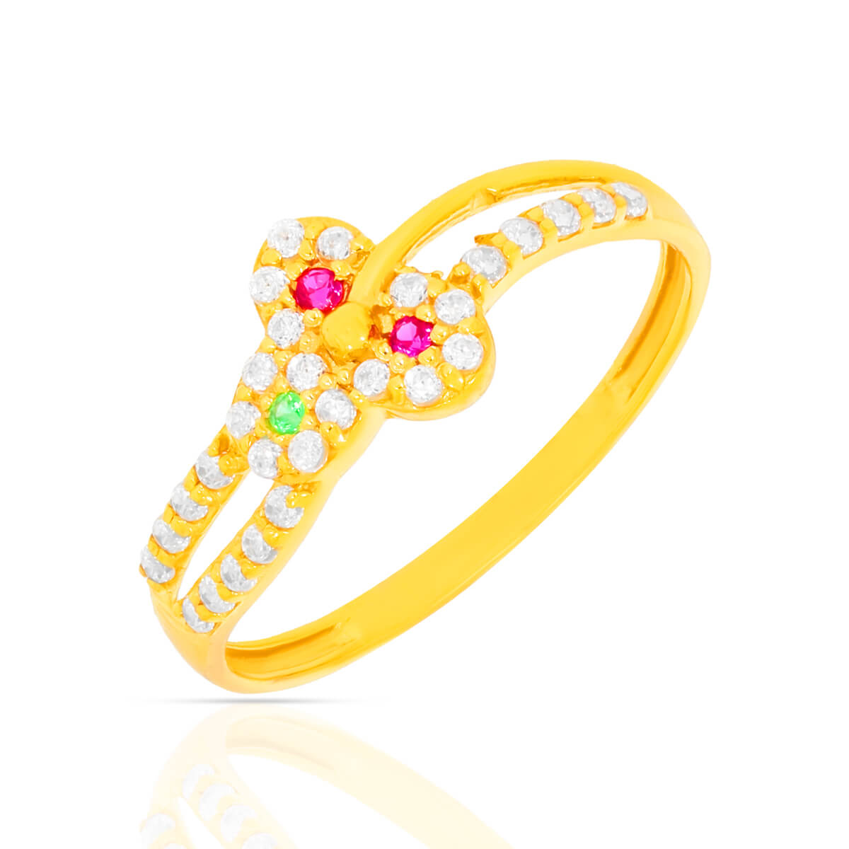 Colorful Charm CZ and Gemstone Gold Ring with Free Gold Coin